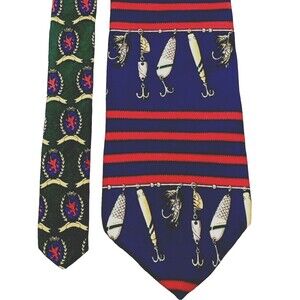 Tommy Hilfiger Tie Vtg Fishing Lures Flies Blue Two Tone Italian Silk USA Preppy
